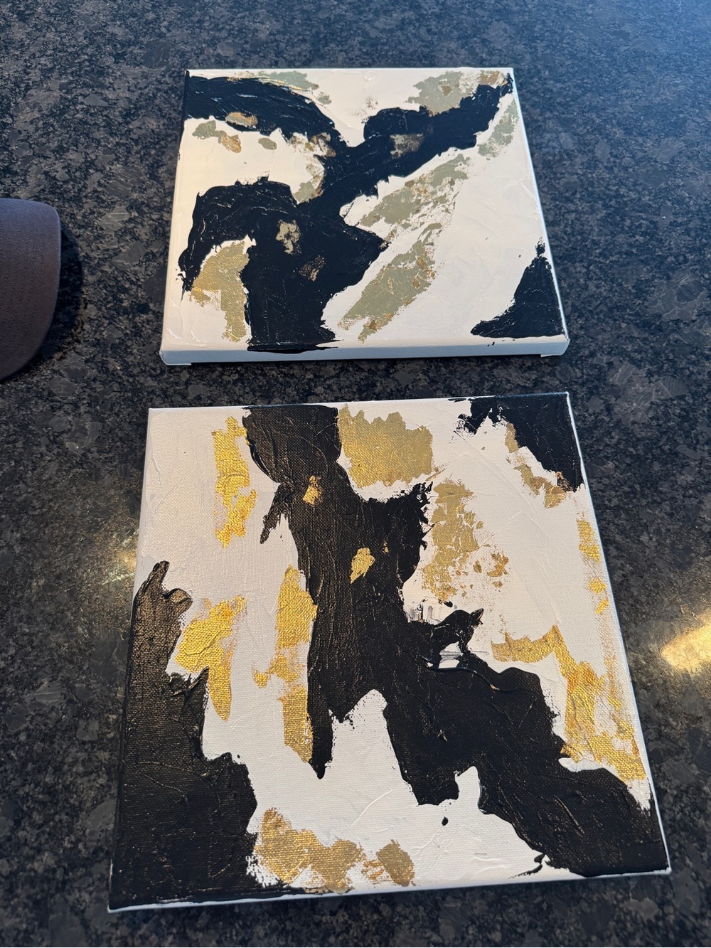 Abstract Black, White & Gold Canvas Pair
